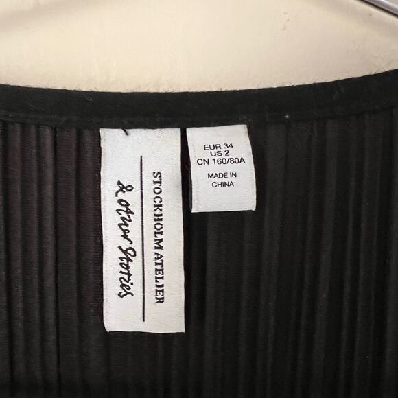 & Other Stories Black Pleated Long Sleeve Wrap Dress Size 2 - Picture 5 of 11